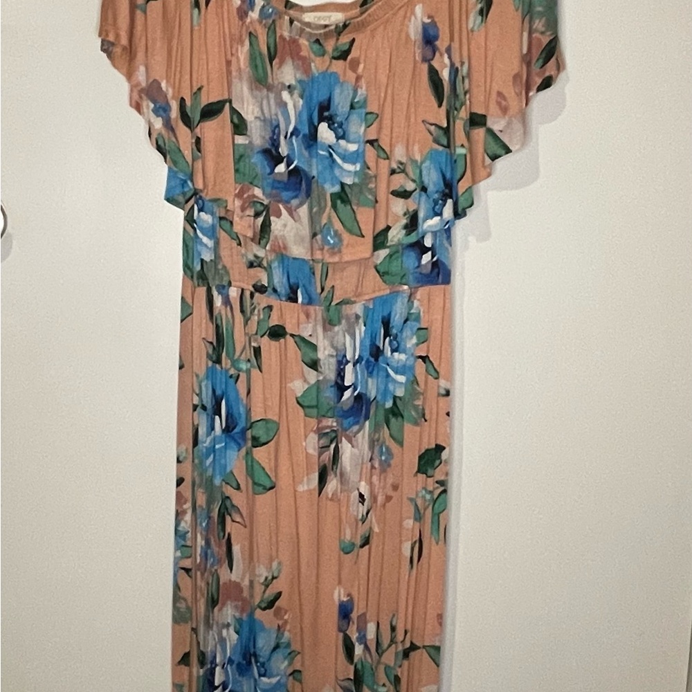 ODDY Peach and Blue Floral Maxi Dress
